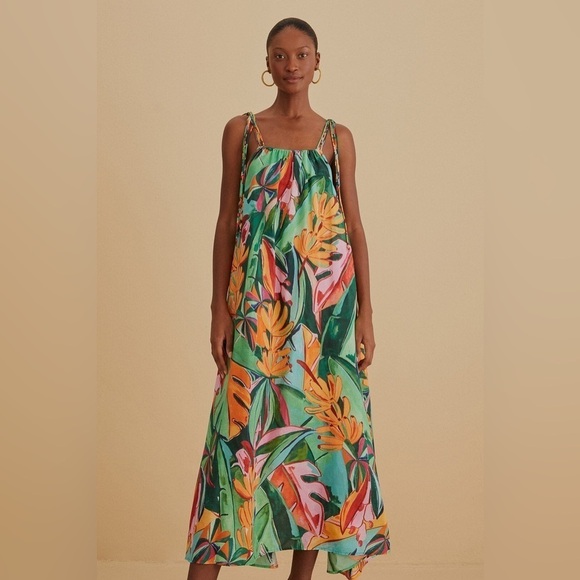 New! Farm Rio Multicolor Banana Foliage Midi Dress 🍃🌺 XS NWT! - Picture 2 of 16
